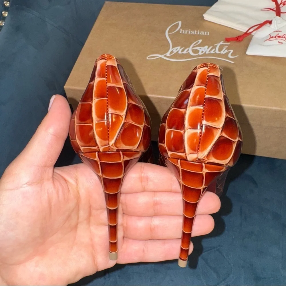 New Size 36.5 Christian Louboutin Kate 85 Brown Alligator Print Pumps